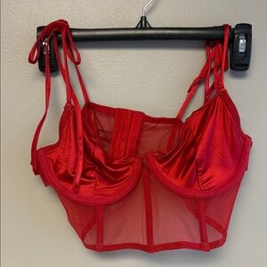 Dynamite Red Satin Mesh Corset Crop Top Size M